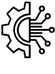 Ein Icon, das aus ein halbes Zahnrad abbildet, aus dem Steuer-, Mess- und Regeltechnikstränge herausragen und die Mess-, Steuer- und Regeltechnik repräsentieren